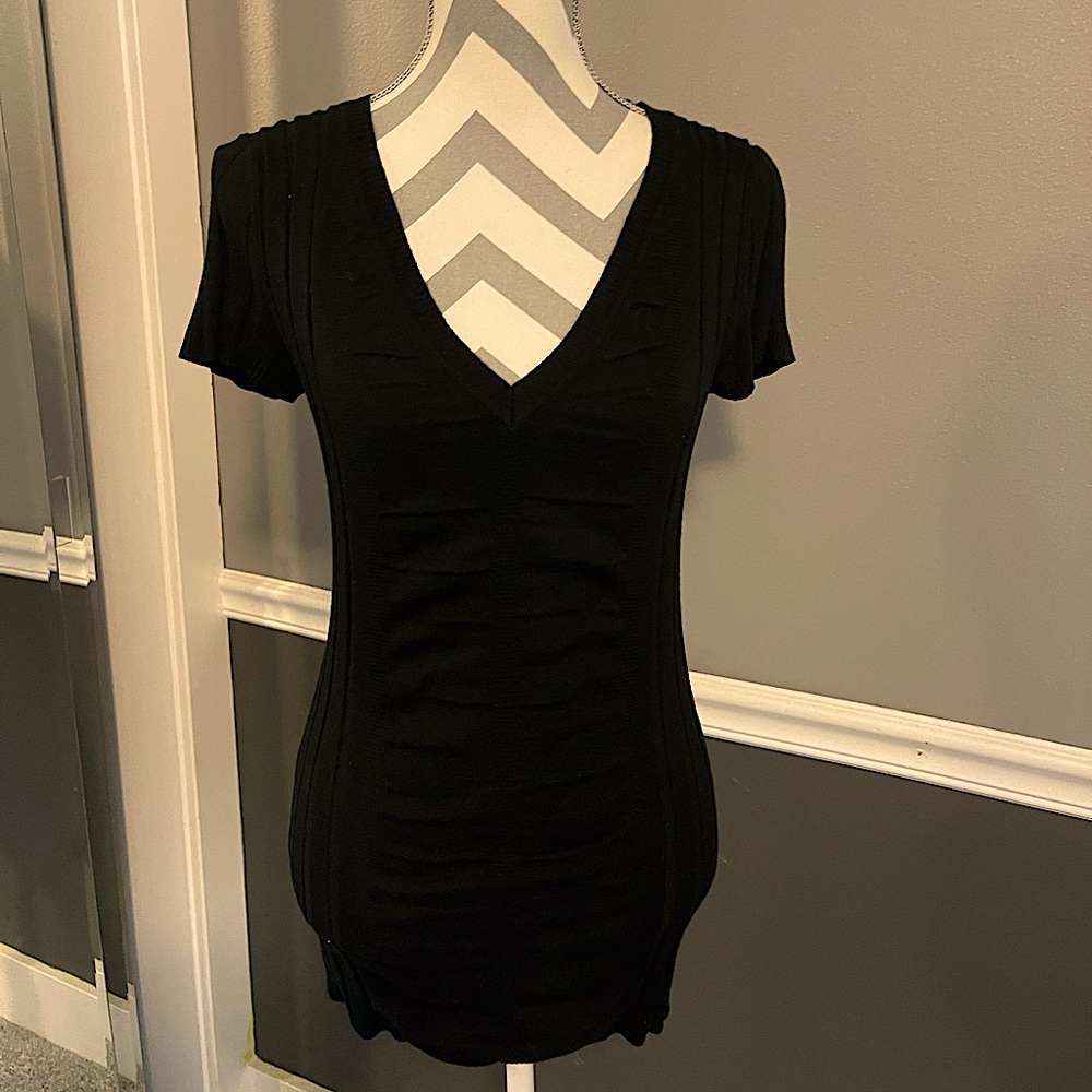 Black V Neck Sweater Short Sleeve Top
